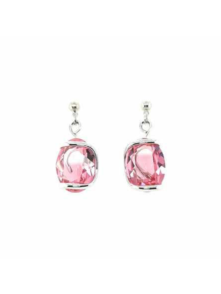 Marazzini - Boucles d'oreilles métal rhodié, cristaux rose clair - Réf RHMOVFUOE1