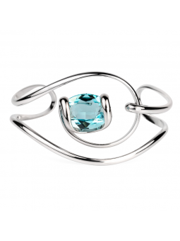 Marazzini - Bracelet métal rhodié, cristal aigue marine - Réf RHMOVLTBR1