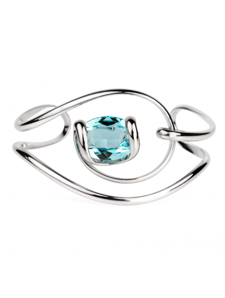 Marazzini - Bracelet métal rhodié, cristal aigue marine - Réf RHMOVLTBR1