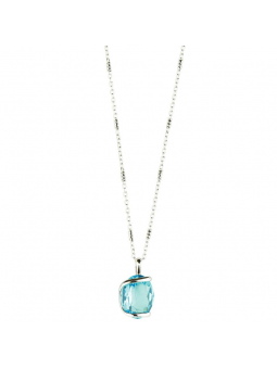 Marazzini - Collier métal rhodié Ovale, cristal turquoise - Réf RHMOVLTCDI