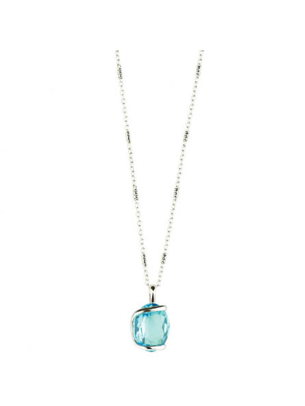 Marazzini - Collier métal rhodié Ovale, cristal turquoise - Réf RHMOVLTCDI