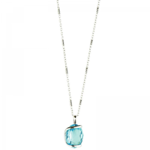 Marazzini - Collier métal rhodié Ovale, cristal turquoise - Réf RHMOVLTCDI
