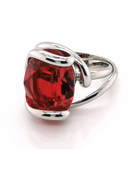 Marazzini - Bague métal rhodié, cristal rouge - Réf RHMOVSMRDW