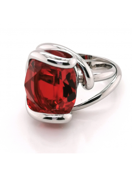 Marazzini - Bague métal rhodié, cristal rouge - Réf RHMOVSMRDW