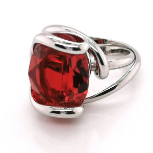 Marazzini - Bague métal rhodié, cristal rouge - Réf RHMOVSMRDW