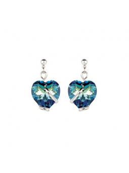 Marazzini - Boucles d'oreilles métal rhodié, coeurs cristal bleu bermude - Réf RHSCOBBOE1