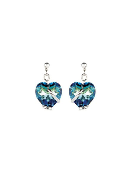 Marazzini - Boucles d'oreilles métal rhodié, coeurs cristal bleu bermude - Réf RHSCOBBOE1