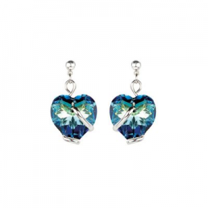 Marazzini - Boucles d'oreilles métal rhodié, coeurs cristal bleu bermude - Réf RHSCOBBOE1