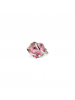 Marazzini - Bague métal rhodié, coeurs cristal rose - Réf RHSCOFURSW