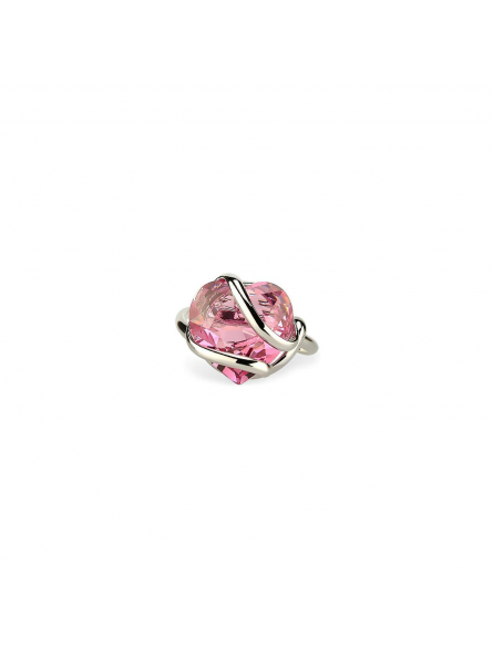Marazzini - Bague métal rhodié, coeurs cristal rose - Réf RHSCOFURSW