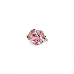 Marazzini - Bague métal rhodié, coeurs cristal rose - Réf RHSCOFURSW