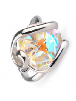 Marazzini - Bague ajustable, métal rhodié, cristal aurore boréale - Réf RHSOCABRDW