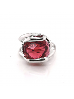 Marazzini - Bague métal rhodié, cristal rouge - Réf RHSOCRERDW