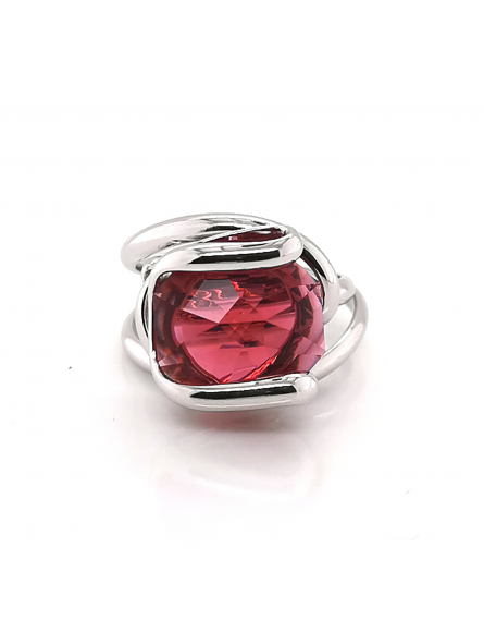 Marazzini - Bague métal rhodié, cristal rouge - Réf RHSOCRERDW
