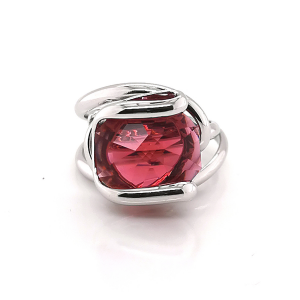 Marazzini - Bague métal rhodié, cristal rouge - Réf RHSOCRERDW