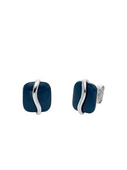 Skagen - Boucles d'oreilles acier et carré verre bleu - Réf SKJ1810040