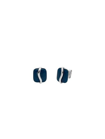 Skagen - Boucles d'oreilles acier et carré verre bleu - Réf SKJ1810040