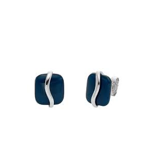Skagen - Boucles d'oreilles acier et carré verre bleu - Réf SKJ1810040