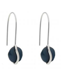 Skagen - Boucles d'oreilles crochets acier et carré verre bleu - Réf SKJ1812040