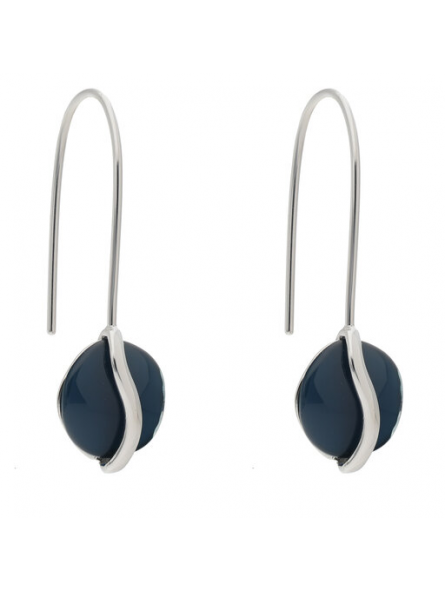 Skagen - Boucles d'oreilles crochets acier et carré verre bleu - Réf SKJ1812040