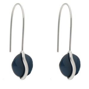 Skagen - Boucles d'oreilles crochets acier et carré verre bleu - Réf SKJ1812040