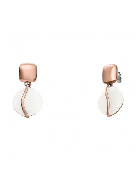 Skagen - Boucles d'oreilles verre blanc et acier doré rose - Réf SKJ1816791