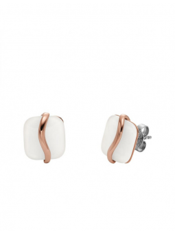 Skagen - Boucles d'oreilles verre blanc et acier doré rose - Réf SKJ1817791