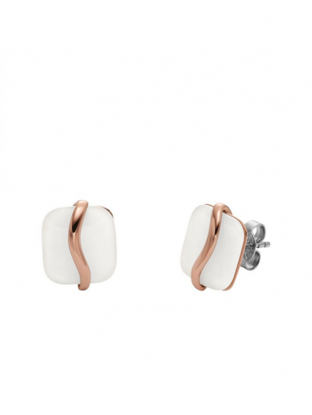 Skagen - Boucles d'oreilles verre blanc et acier doré rose - Réf SKJ1817791