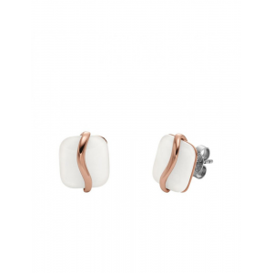 Skagen - Boucles d'oreilles verre blanc et acier doré rose - Réf SKJ1817791