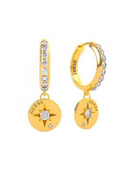 Guess - Boucles d'oreilles créoles Wanderlust, acier doré et oxyde de zirconium - Réf UBE20021