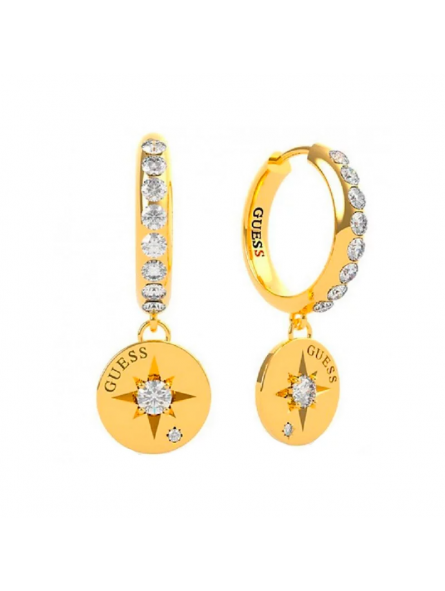 Guess - Boucles d'oreilles créoles Wanderlust, acier doré et oxyde de zirconium - Réf UBE20021