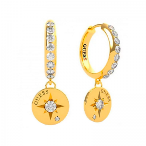 Guess - Boucles d'oreilles créoles Wanderlust, acier doré et oxyde de zirconium - Réf UBE20021