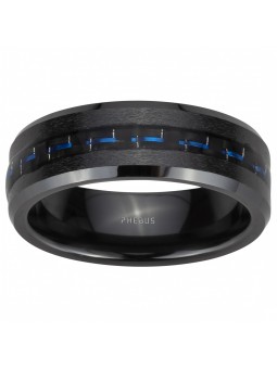 Phebus - Bague en céramique noir et carbone bleu  - Ref 15-0317-64