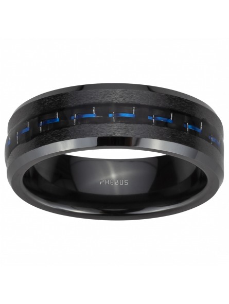 Phebus - Bague en céramique noir et carbone bleu  - Ref 15-0317-64