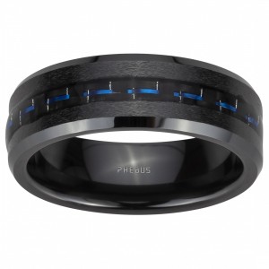 Phebus - Bague en céramique noir et carbone bleu  - Ref 15-0317-64