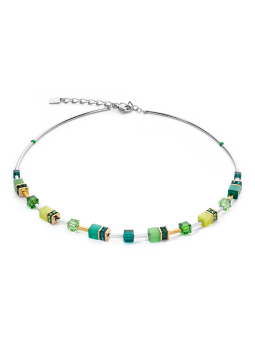 Coeur de Lion - Collier geocube acier gris cristaux verts - Ref 2800/10-0500