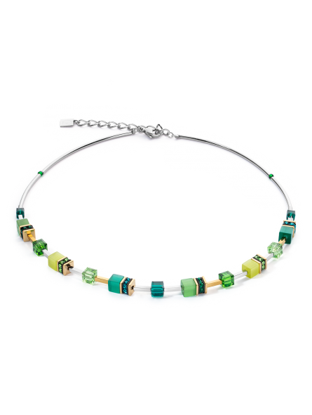 Coeur de Lion - Collier geocube acier gris cristaux verts - Ref 2800/10-0500