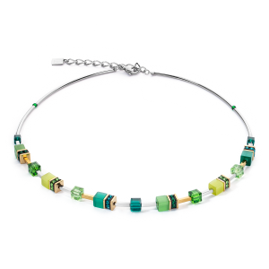 Coeur de Lion - Collier geocube acier gris cristaux verts - Ref 2800/10-0500