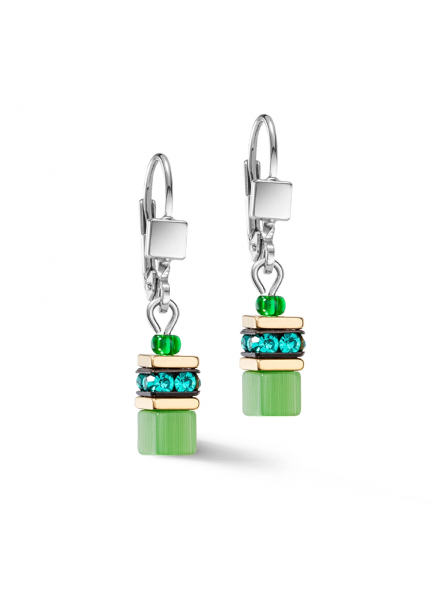 Coeur de Lion - Boucles d'oreilles geocube acier cristaux vert - Ref 2800/20-0500