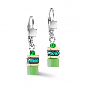 Coeur de Lion - Boucles d'oreilles geocube acier cristaux vert - Ref 2800/20-0500