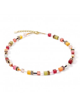 Coeur de Lion - Collier geocube acier jaune cristaux oranges - Ref 2838/10-1585