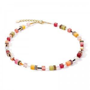 Coeur de Lion - Collier geocube acier jaune cristaux oranges - Ref 2838/10-1585