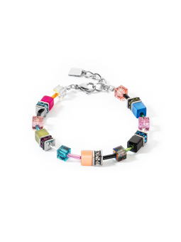 Coeur de Lion - Bracelet geocube acier gris cristaux multicolores - Ref 2838/30-1568