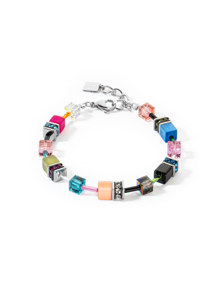 Coeur de Lion - Bracelet geocube acier gris cristaux multicolores - Ref 2838/30-1568