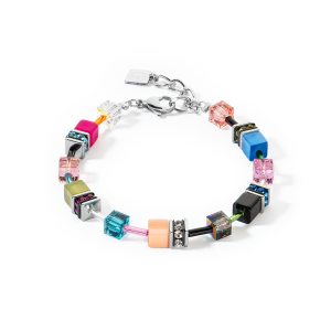 Coeur de Lion - Bracelet geocube acier gris cristaux multicolores - Ref 2838/30-1568