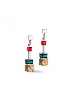 Coeur de Lion - Boucles d'oreilles geocube acier cristaux marron - Ref 3018/21-1511