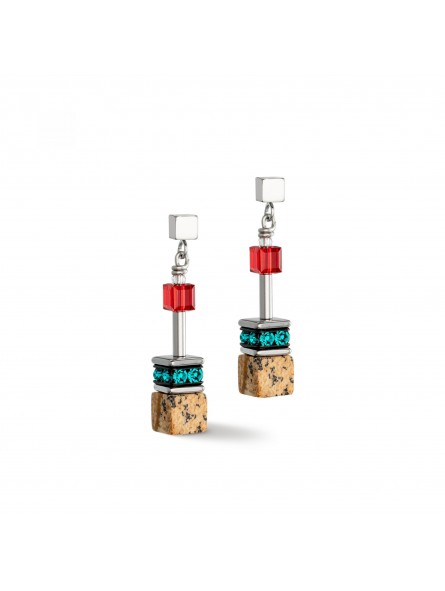 Coeur de Lion - Boucles d'oreilles geocube acier cristaux marron - Ref 3018/21-1511