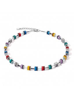 Coeur de Lion - Collier geocube acier cristaux multicolore - Ref 4509/10-1581