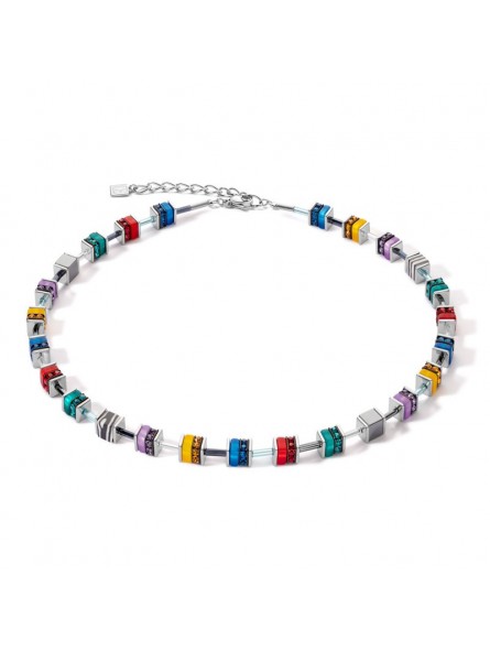 Coeur de Lion - Collier geocube acier cristaux multicolore - Ref 4509/10-1581