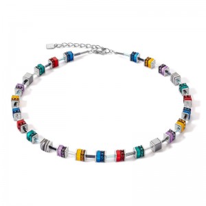 Coeur de Lion - Collier geocube acier cristaux multicolore - Ref 4509/10-1581
